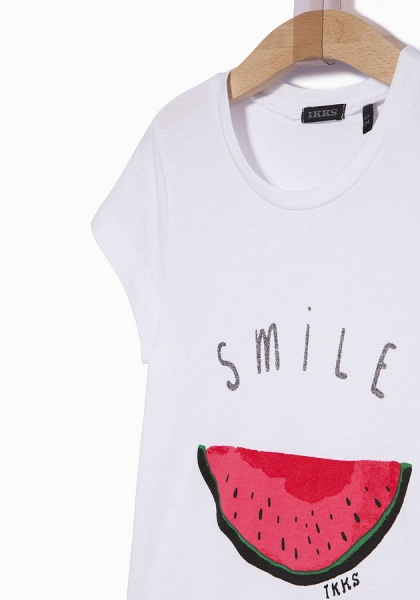 IKKS Plein Ete t-shirt "Smile" blanc cassé
